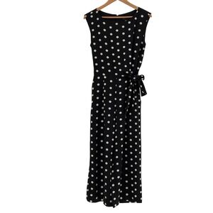 Tahari Jumpsuit Polka Dot Women Size 8 Black White Sleeveless Wrap Tie